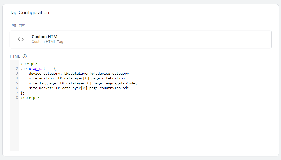 dataLayer script added to Custom HTML Tag