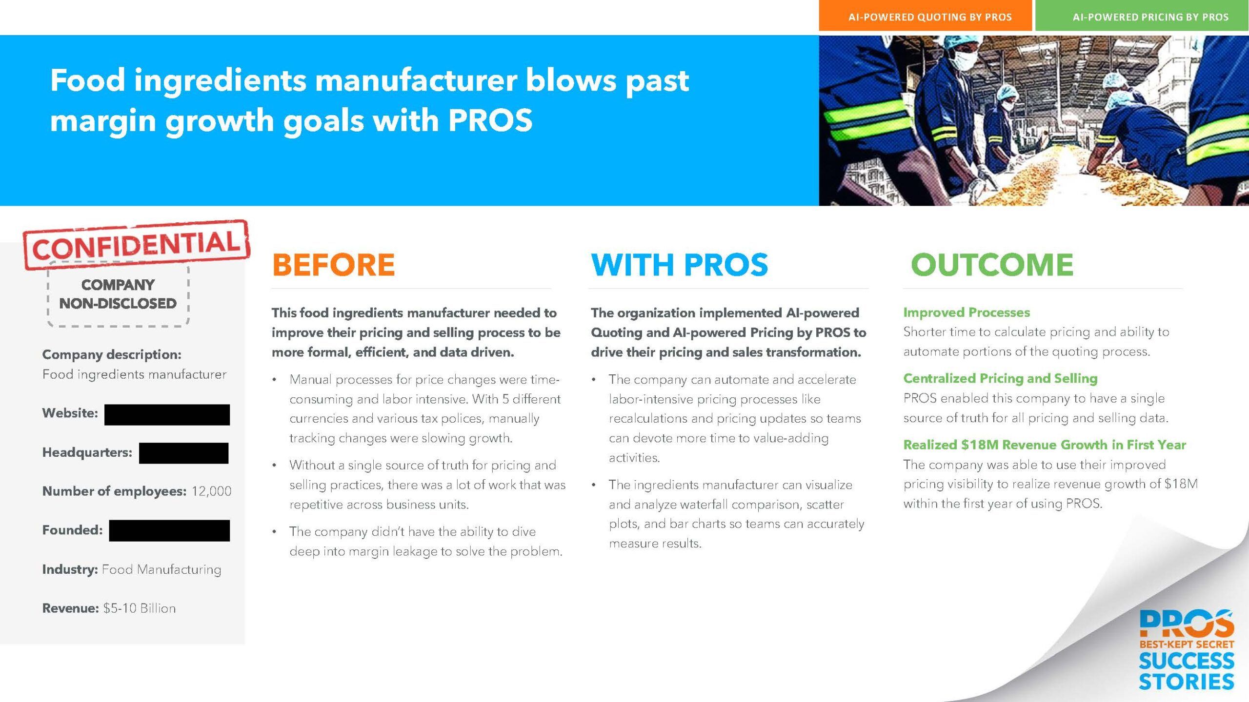 Food ingredients manufacturer blows past margin growth goals with PROS customer story