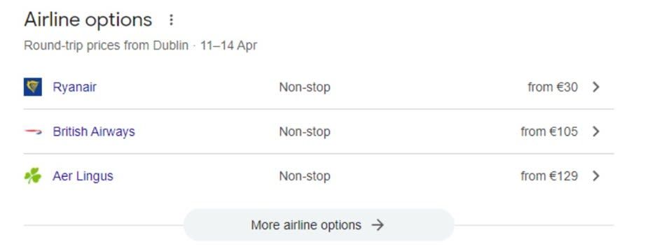 Airline Options, screenshot