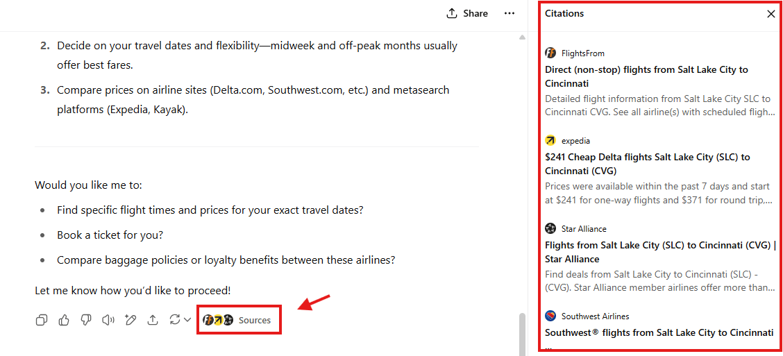 ChatGPT Sources Panel Example