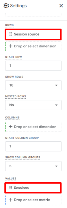 Session source and Sessions in GA4 settings