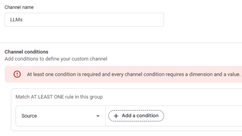 Channel conditions source GA4