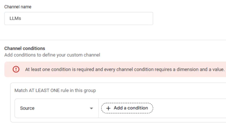 Channel conditions source GA4