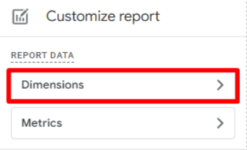 Dimensions custom report GA4