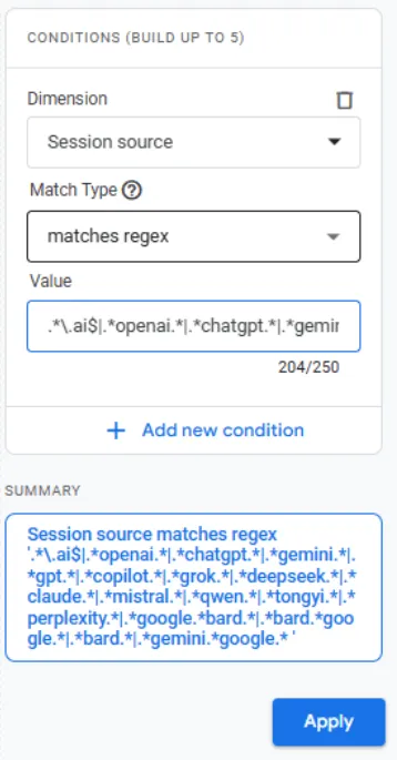 Apply Session Source GA4