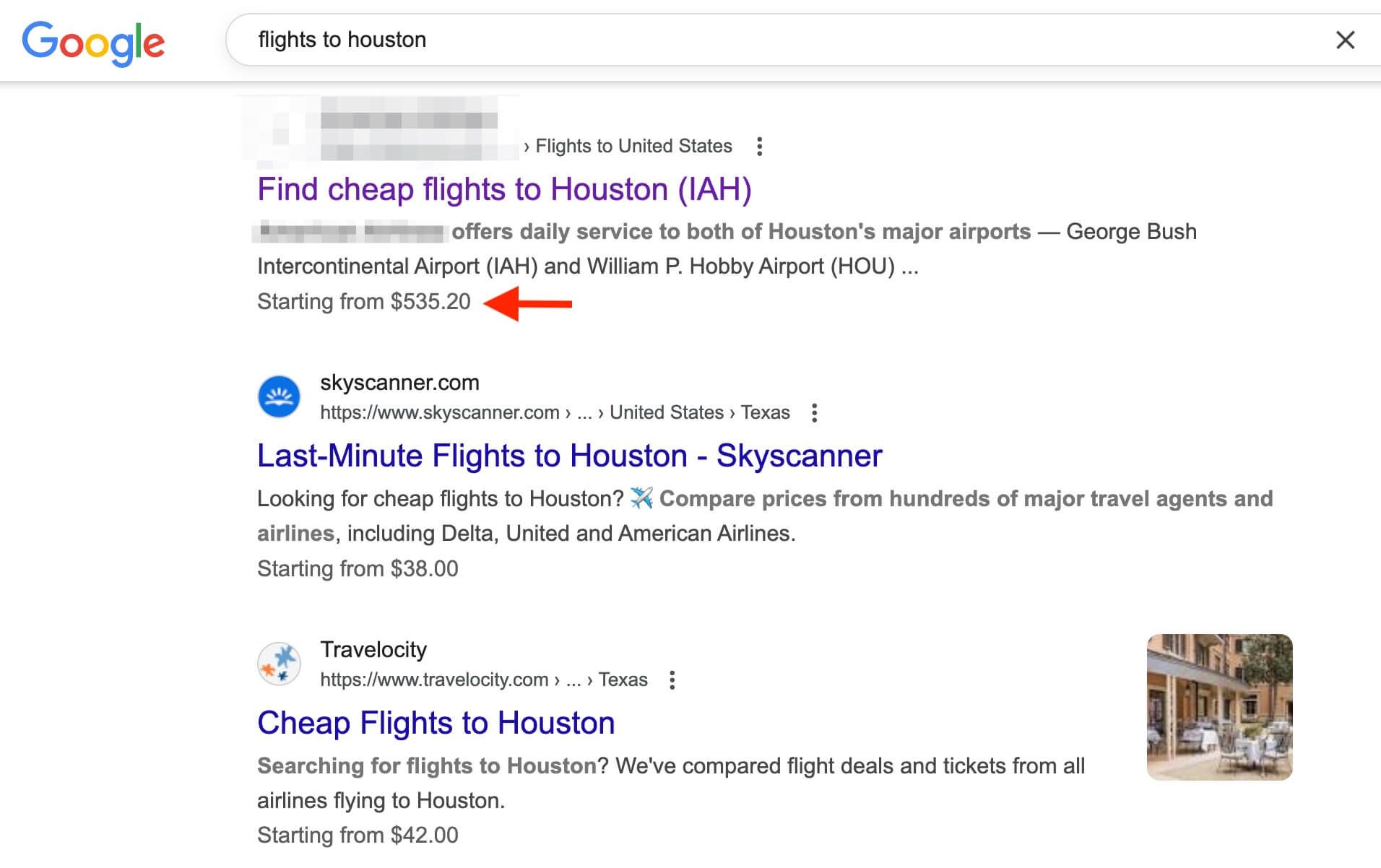 Google Flights to Houston