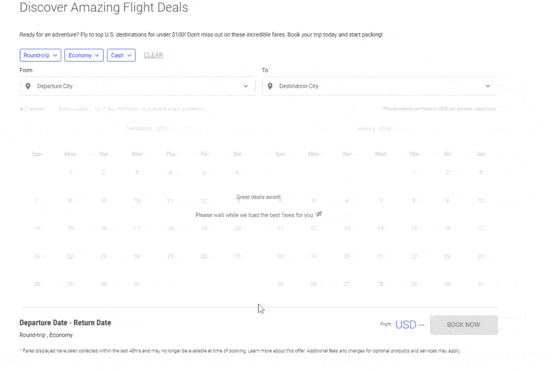 Low Fare Calendar Example