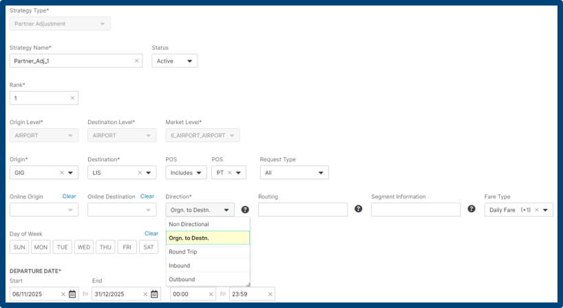 Partner Adjustment with Direction Example