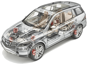 Transparent model of a car