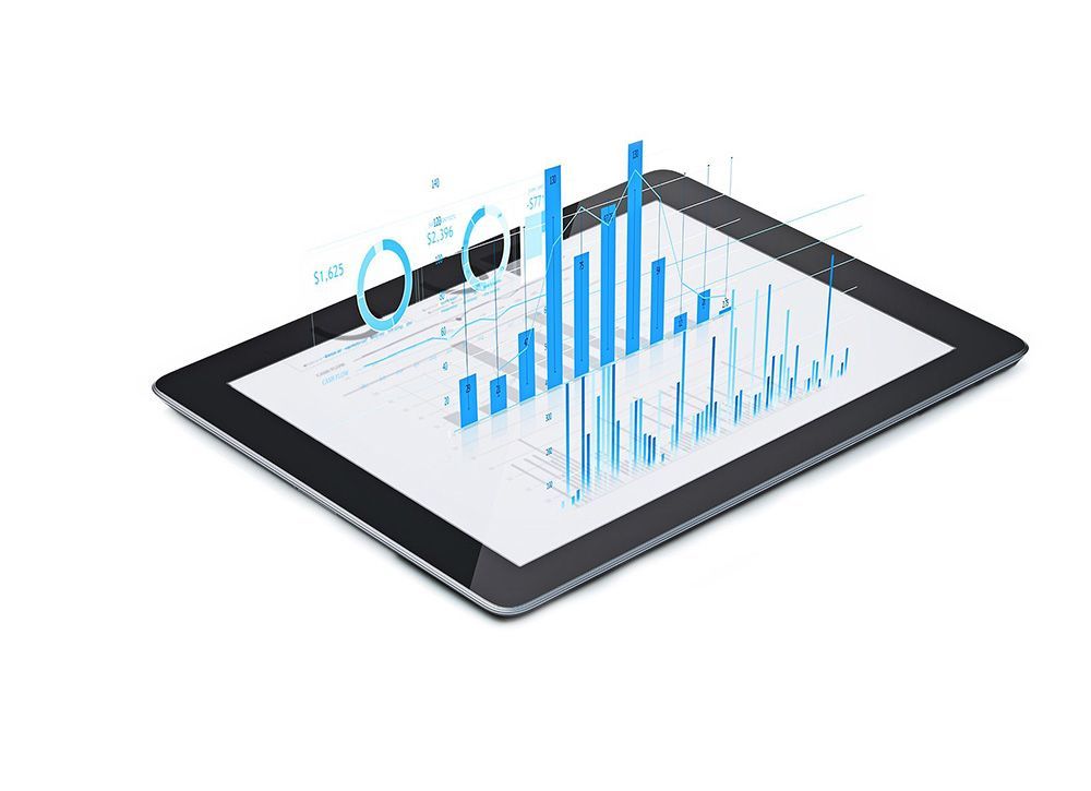 ipad with a 3D price optimization graphic illustration