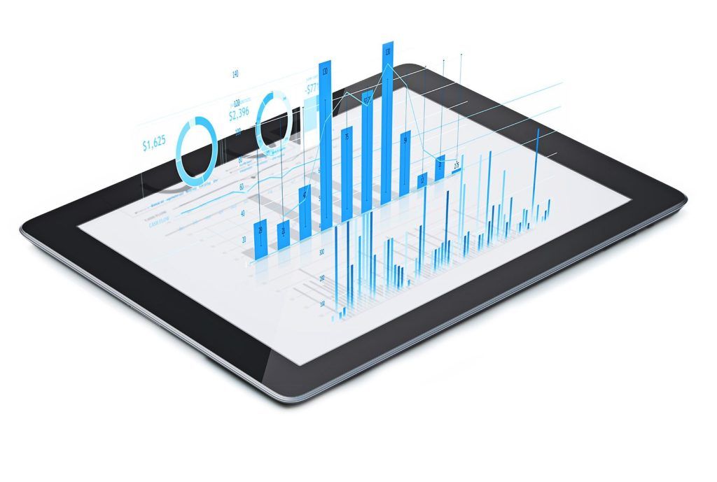 A tablet with a blue chart