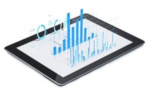 A tablet with a blue chart