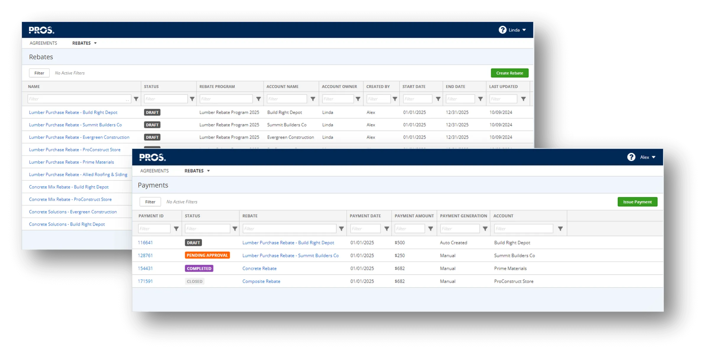PROS Rebates Platform screenshot